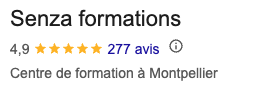 Avis Google SENZA Formations : 4,9 étoiles sur 277 avis